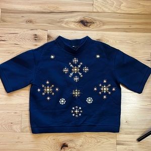 H&M Beaded Neoprene Short Sleeve Sweater | Medium